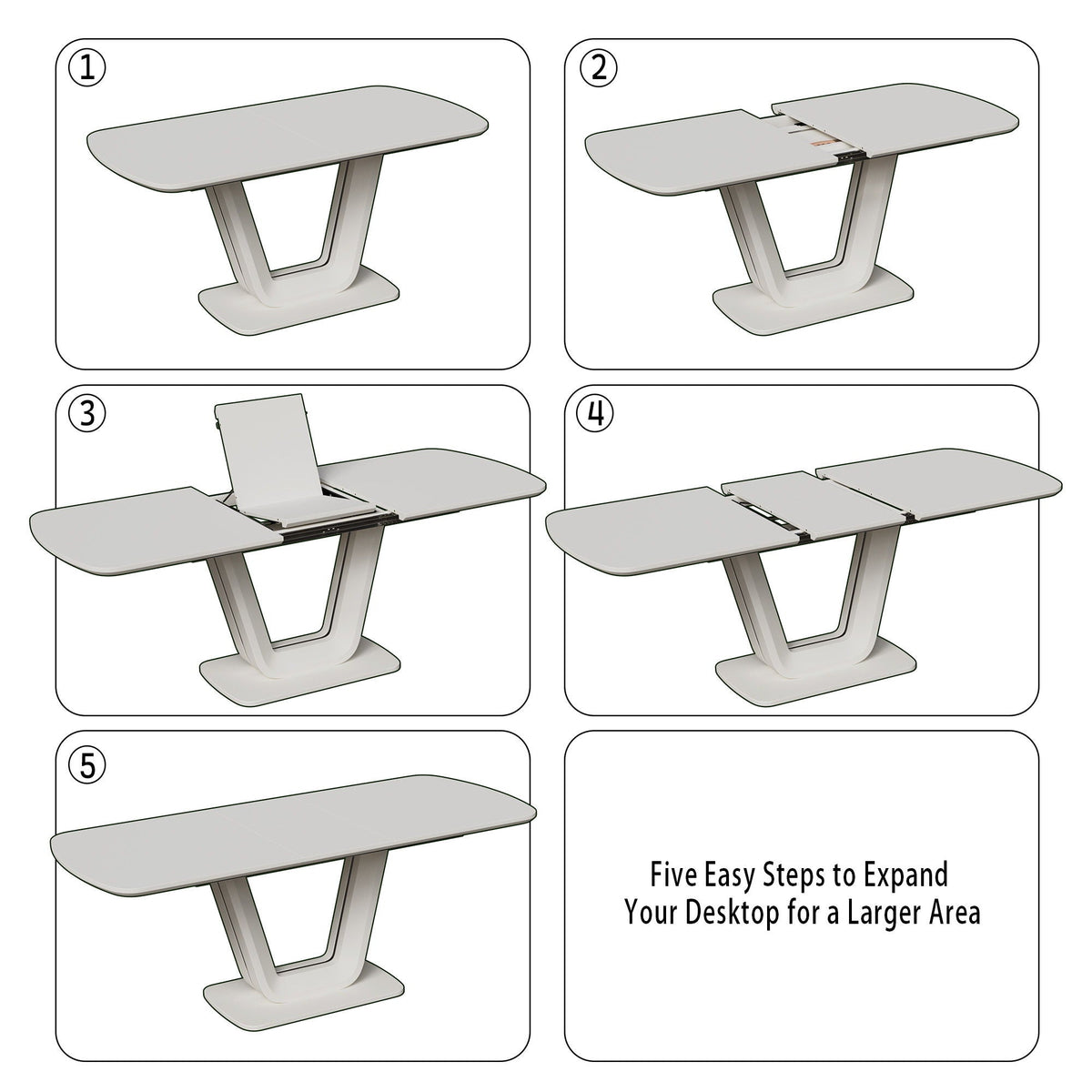 Modern Industrial Style Expandable Dining Table with U-Shaped Legs - Antique Gray White