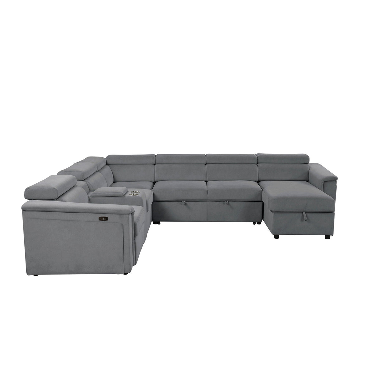 Power Recliner Sleeper Sectional with Adjustable Headrest and Storage - Dark Gray or Beige