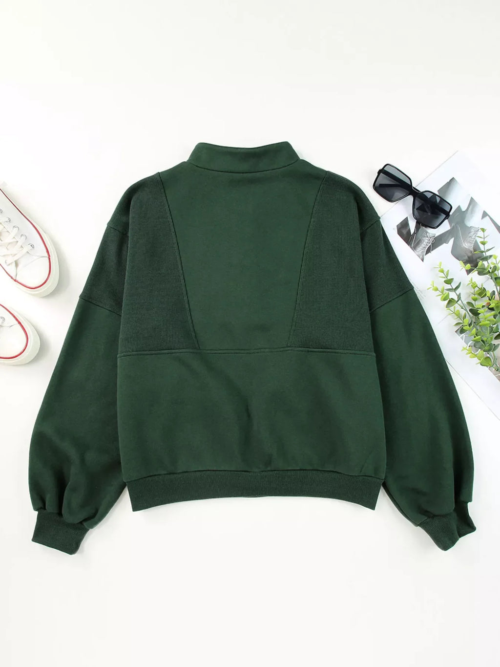Half Zip Stand Collar Exposed Seam Solid Color Casual Sweatshirt