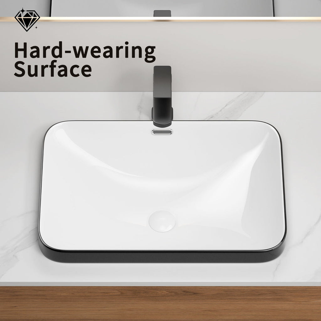 Undermount Bathroom Sink with Glazed Porcelain Finish - Black White