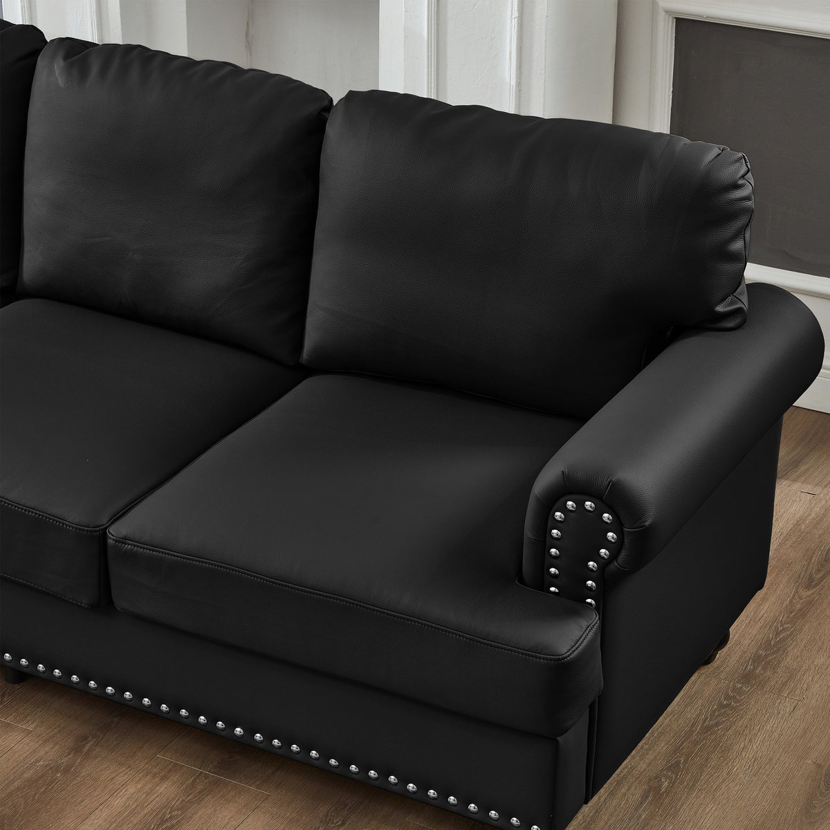 83" Modern Classic Sofa with Nailhead Detailing – Imitation Cowhide Leather