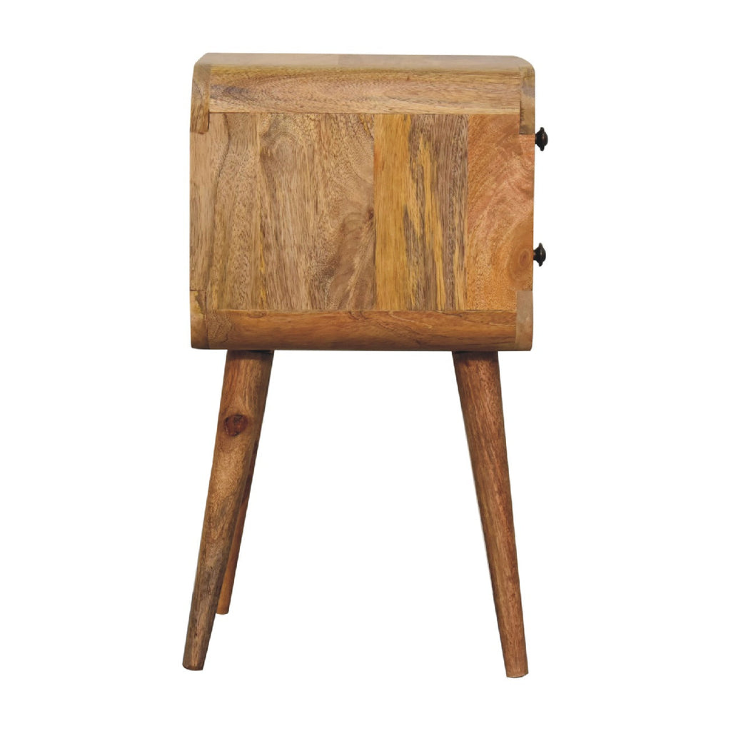 Solid Wood Mini Curved Nightstand with 2 Drawers - Oak-ish