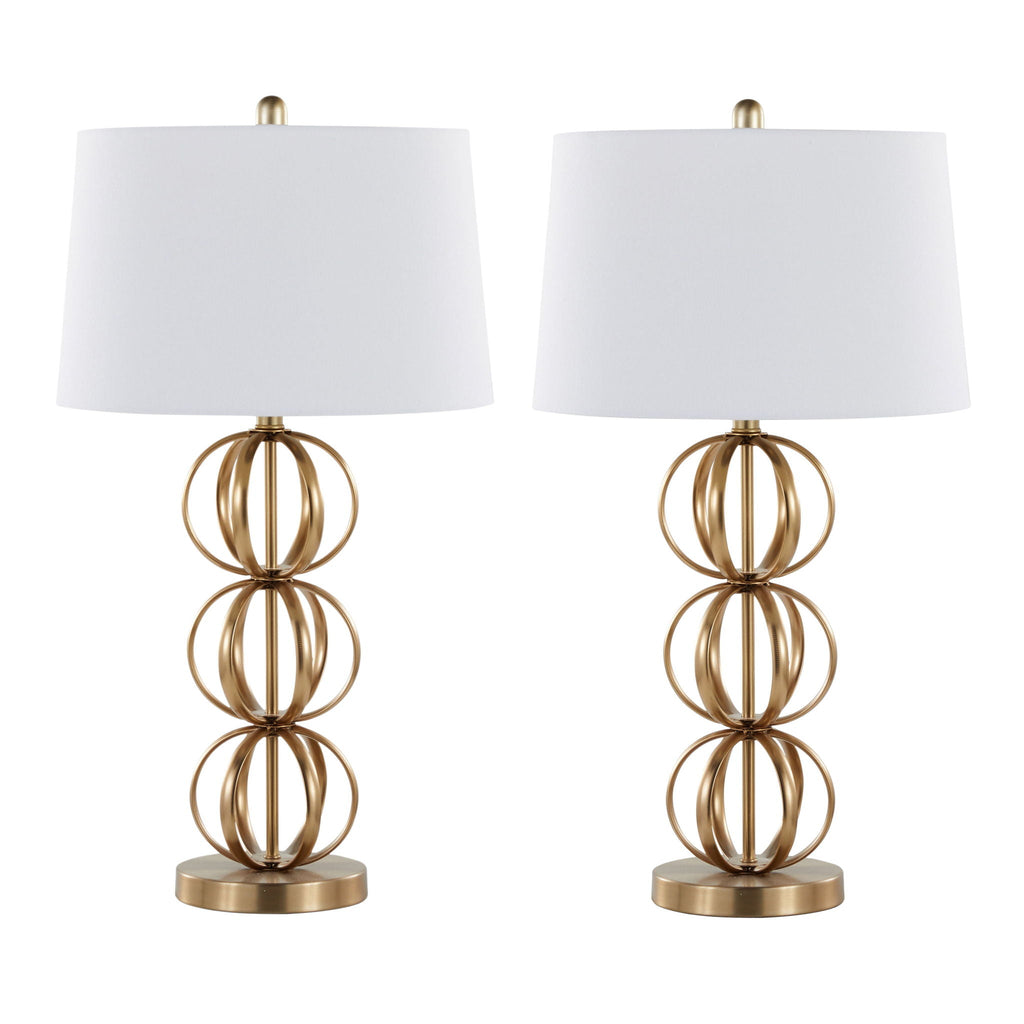 Contemporary Table Lamp Set with Wire Orb Design - Gold / White