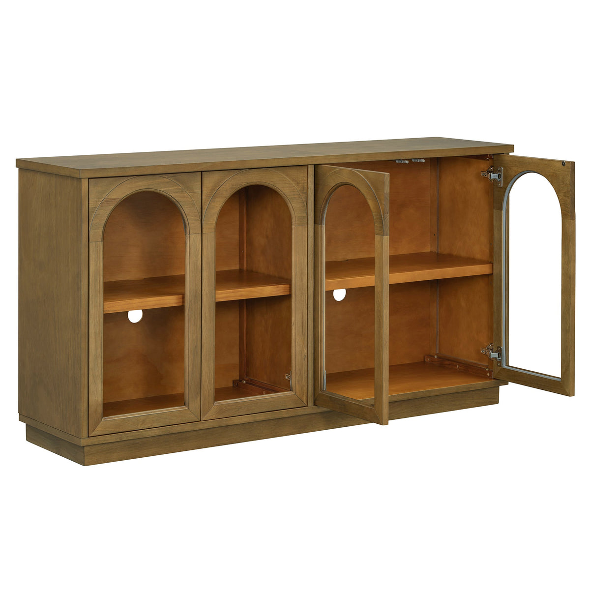 Large Storage Buffet Cabinet with Glass Doors - 4-Door Server, MDF & Pine Wood