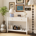 Narrow Console Table with Drawers and Storage Shelf - White