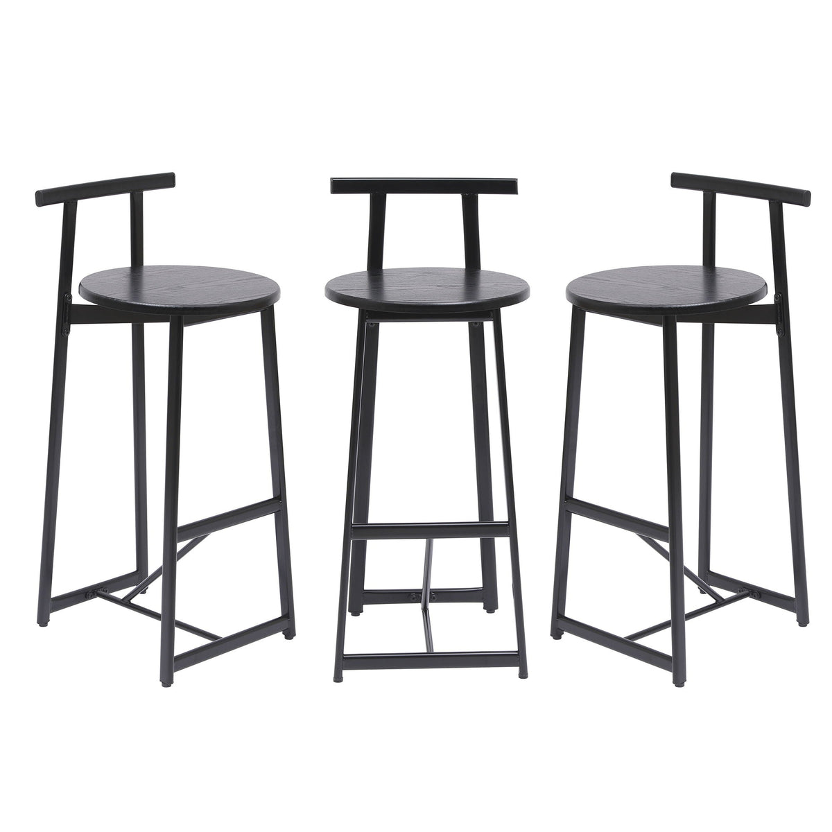 Modern Bar Stools with Backrest for Kitchen – Set of 3 – White or Black