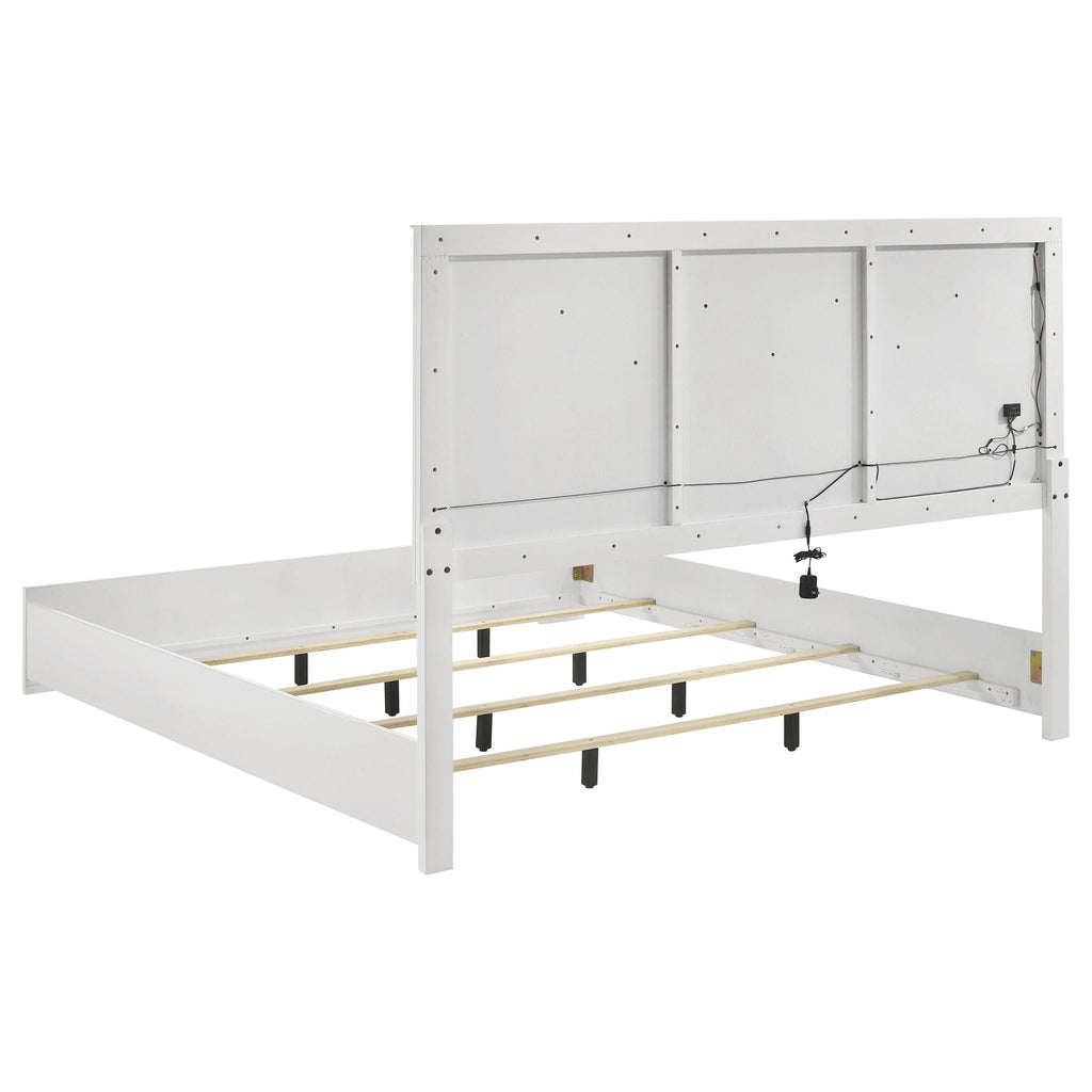 Pierce Panel Bed with LED Headboard - High Gloss Finish - White or Dark Gray