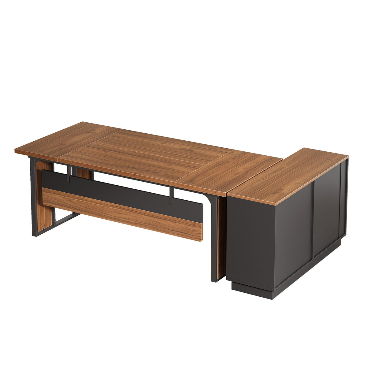L-Shaped Executive Desk with File Cabinet - Brown / Black