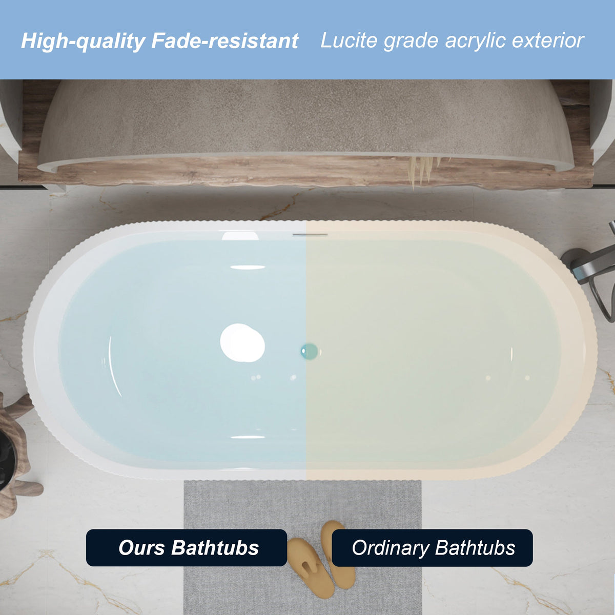 67" Linear Acrylic Freestanding Bathtub with Double-Wall Insulation - White