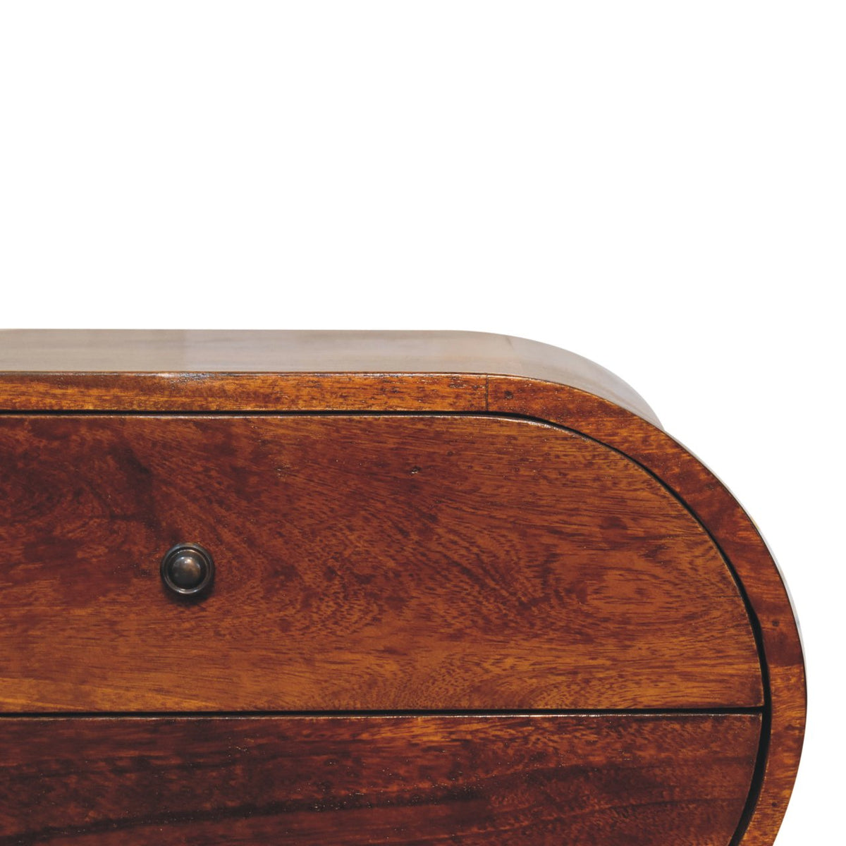 Solid Wood Circular Nightstand with Drawers - Chestnut Finish