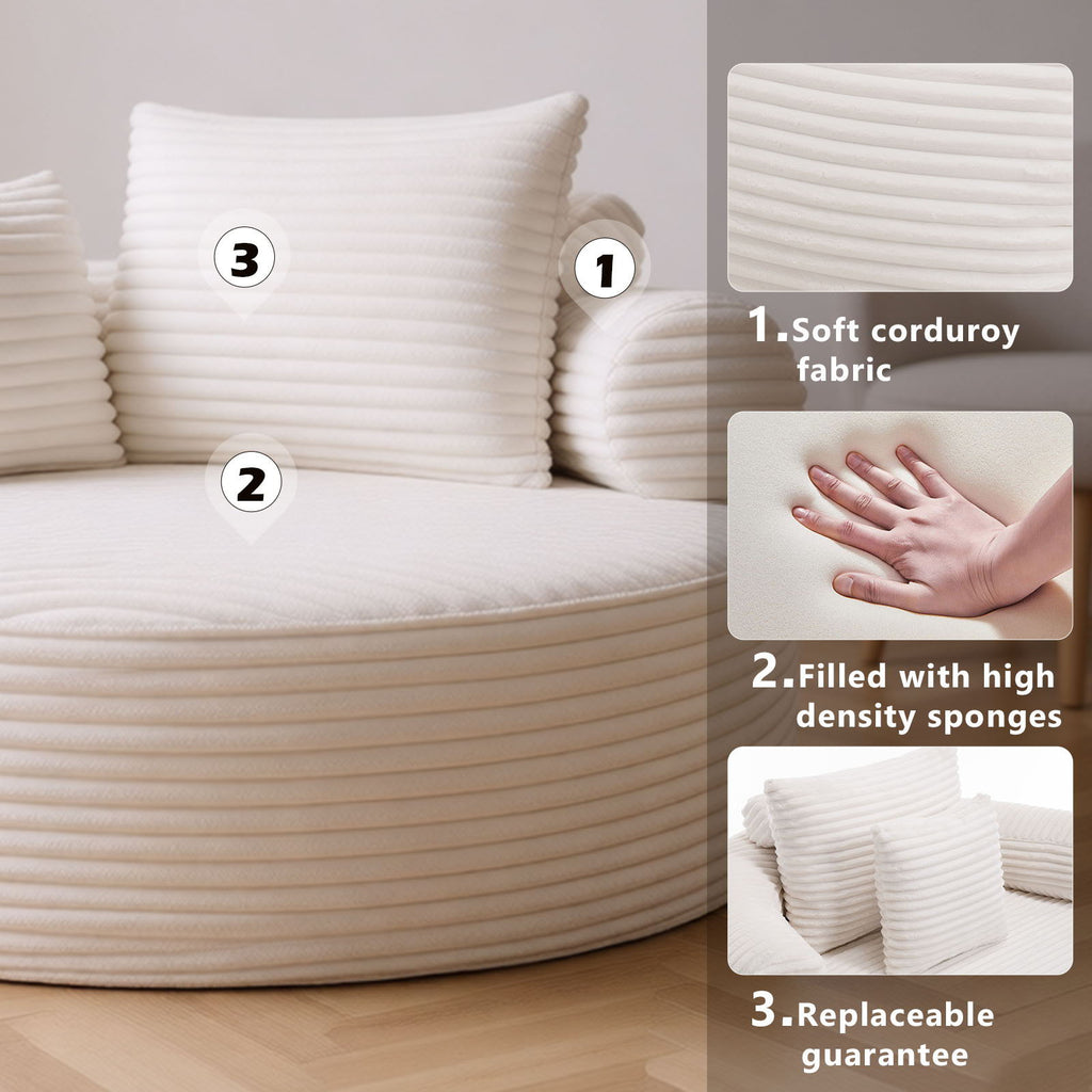 Round Sofa Bed with Memory Foam and 3 Pillows - Multiple Colors