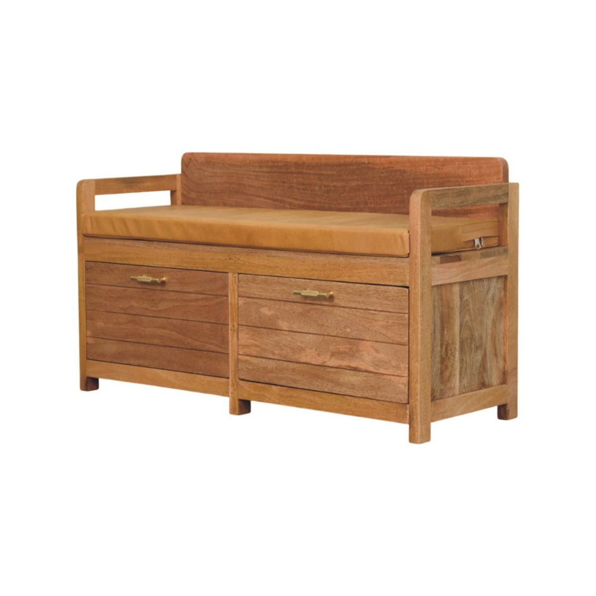 Oxford Oak-ish 2-Drawer Storage Bench with Leather Seat - Tan