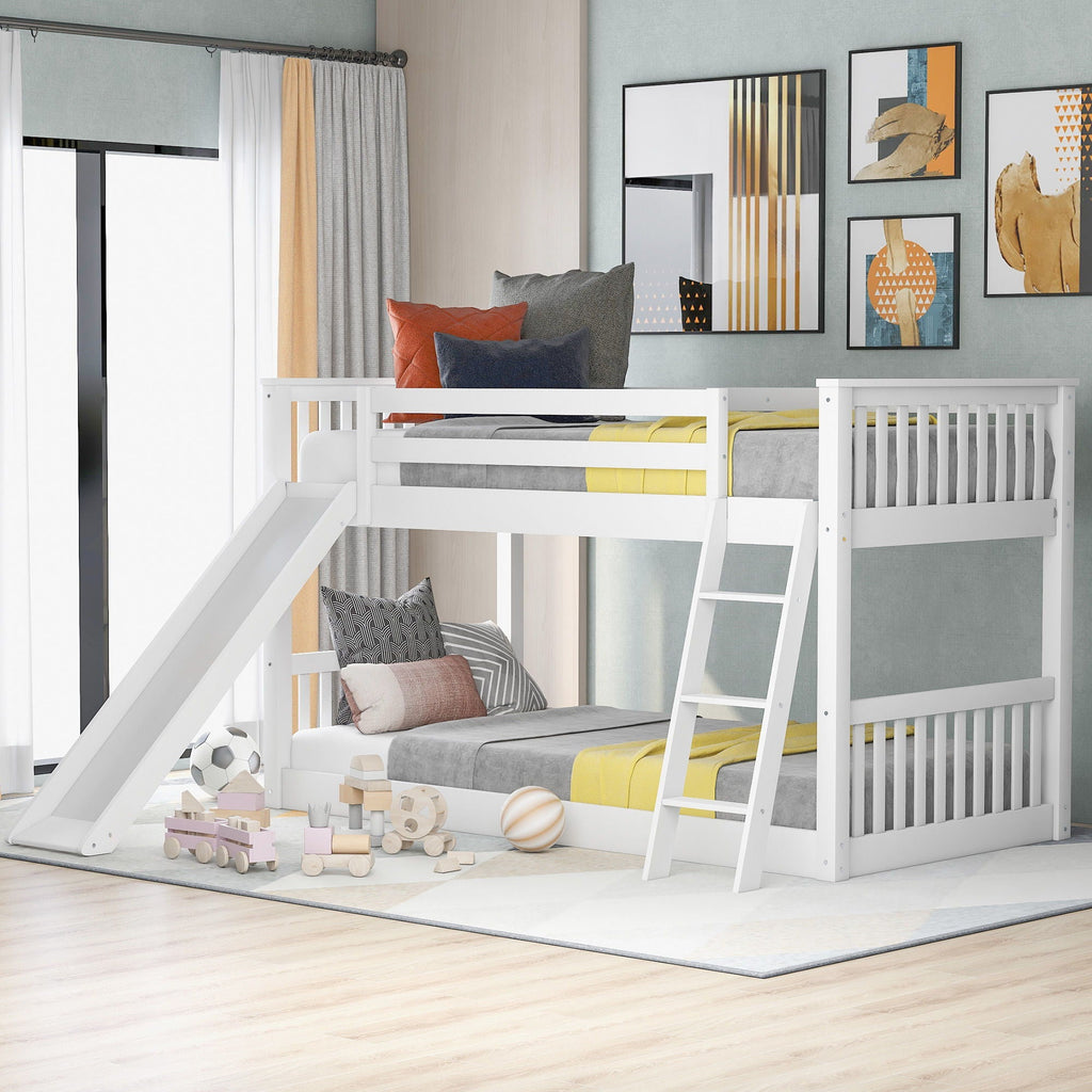 Bunk Bed with Convertible Slide and Ladder - White or Dark Gray