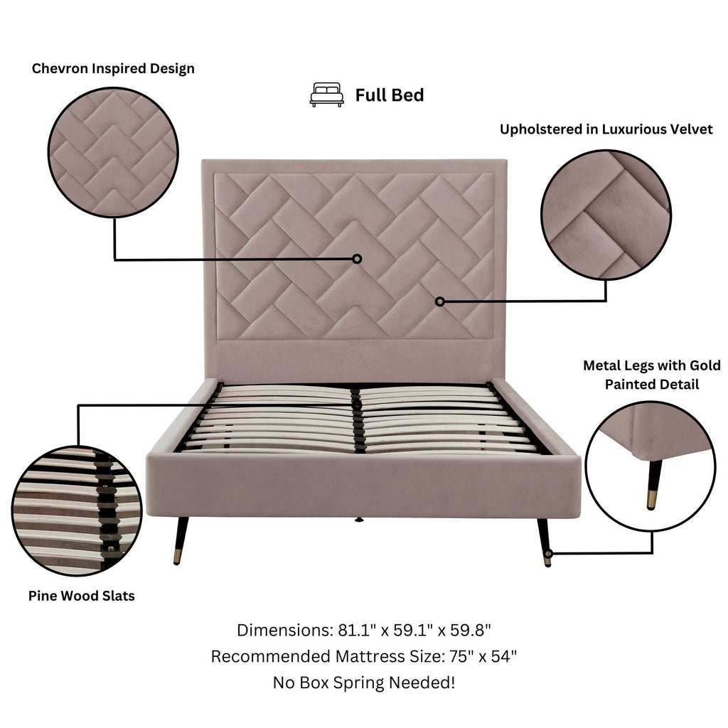 Upholstered Bed with Headboard and Slats - Multiple Colors