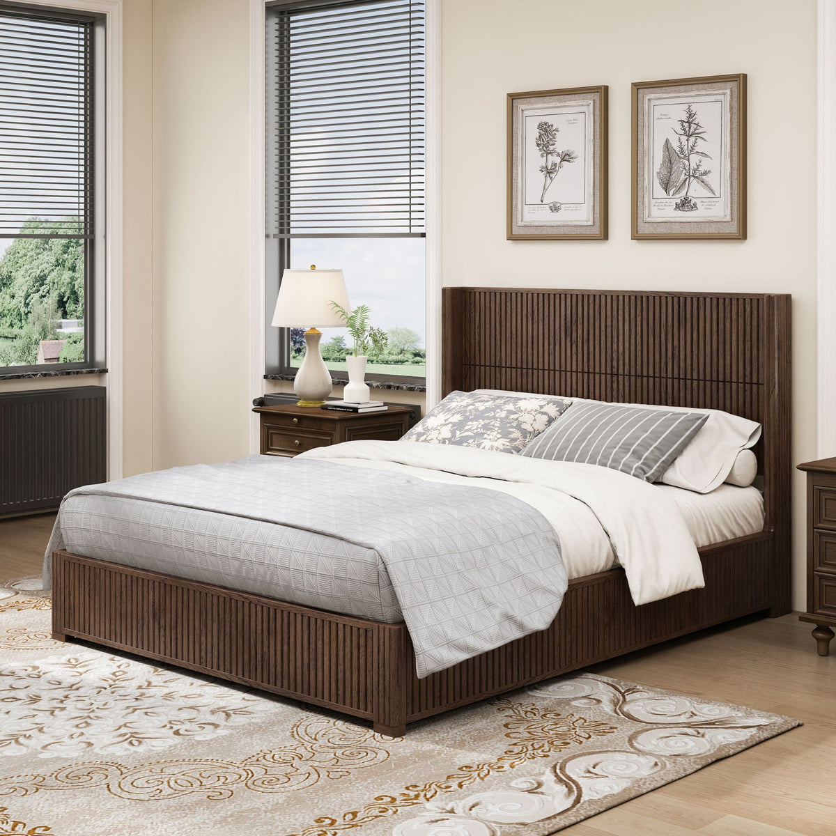 Platform Bed Frame with Headboard, Floor Standing Design - Queen & King