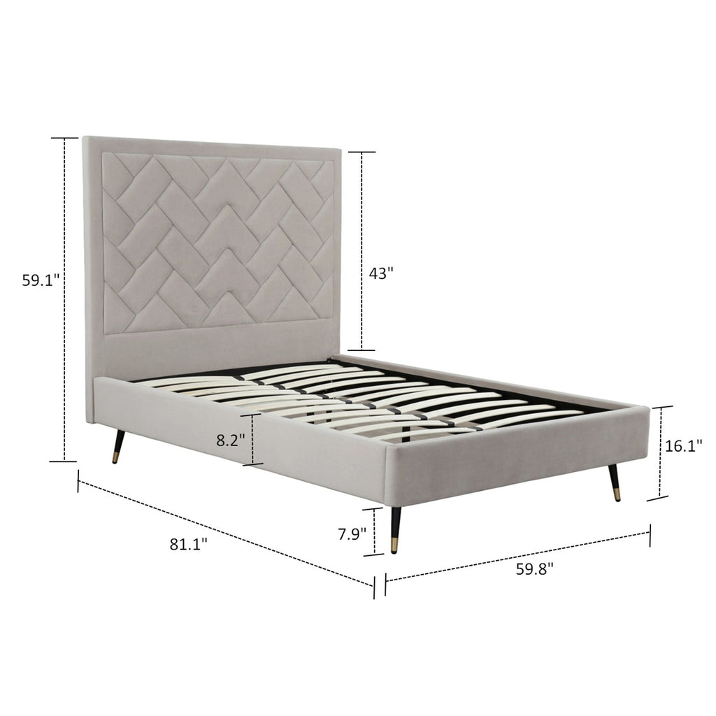 Upholstered Bed with Headboard and Slats - Multiple Colors