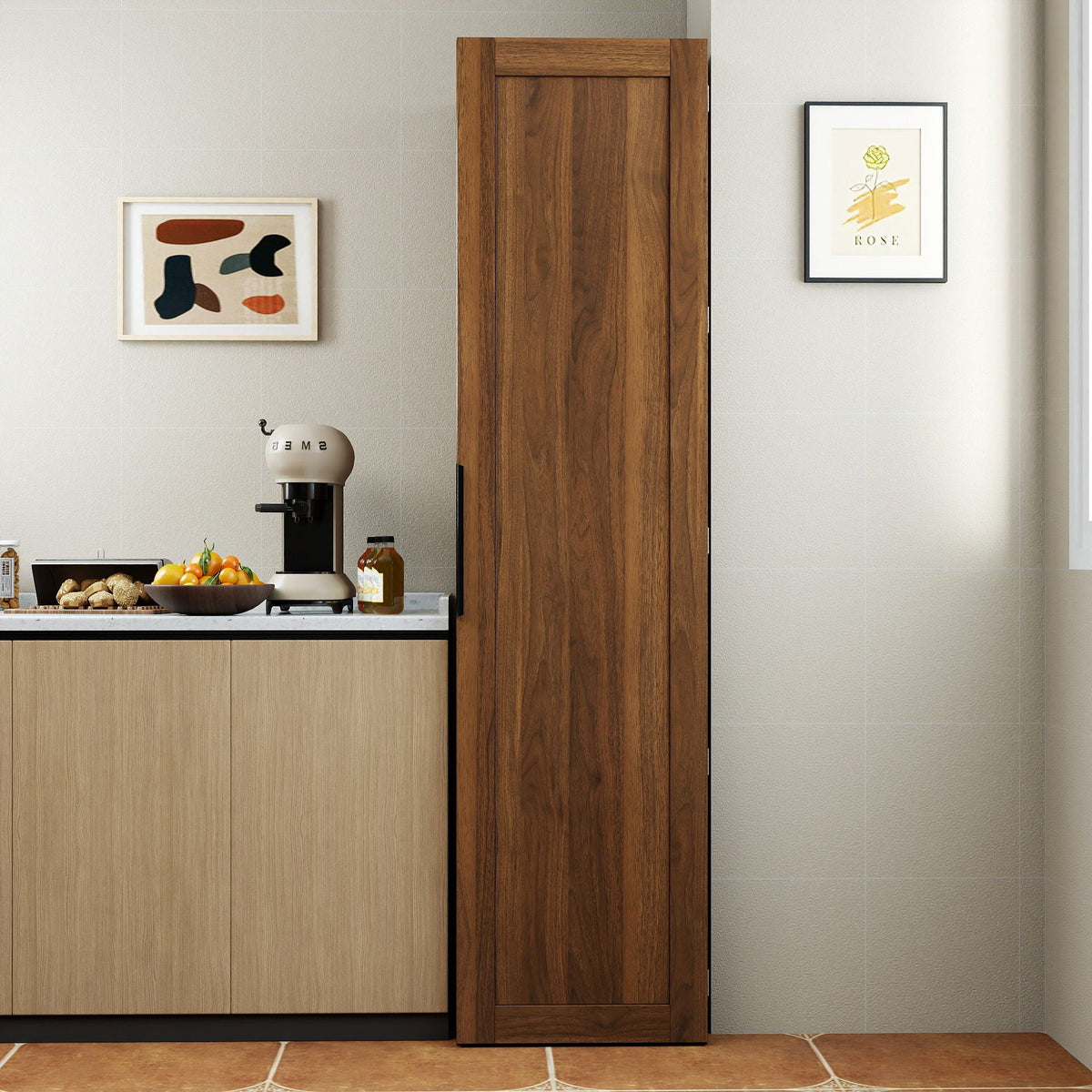 Walnut Buffet Sideboard Cabinet with Adjustable Shelves - Doors & Pantry Storage