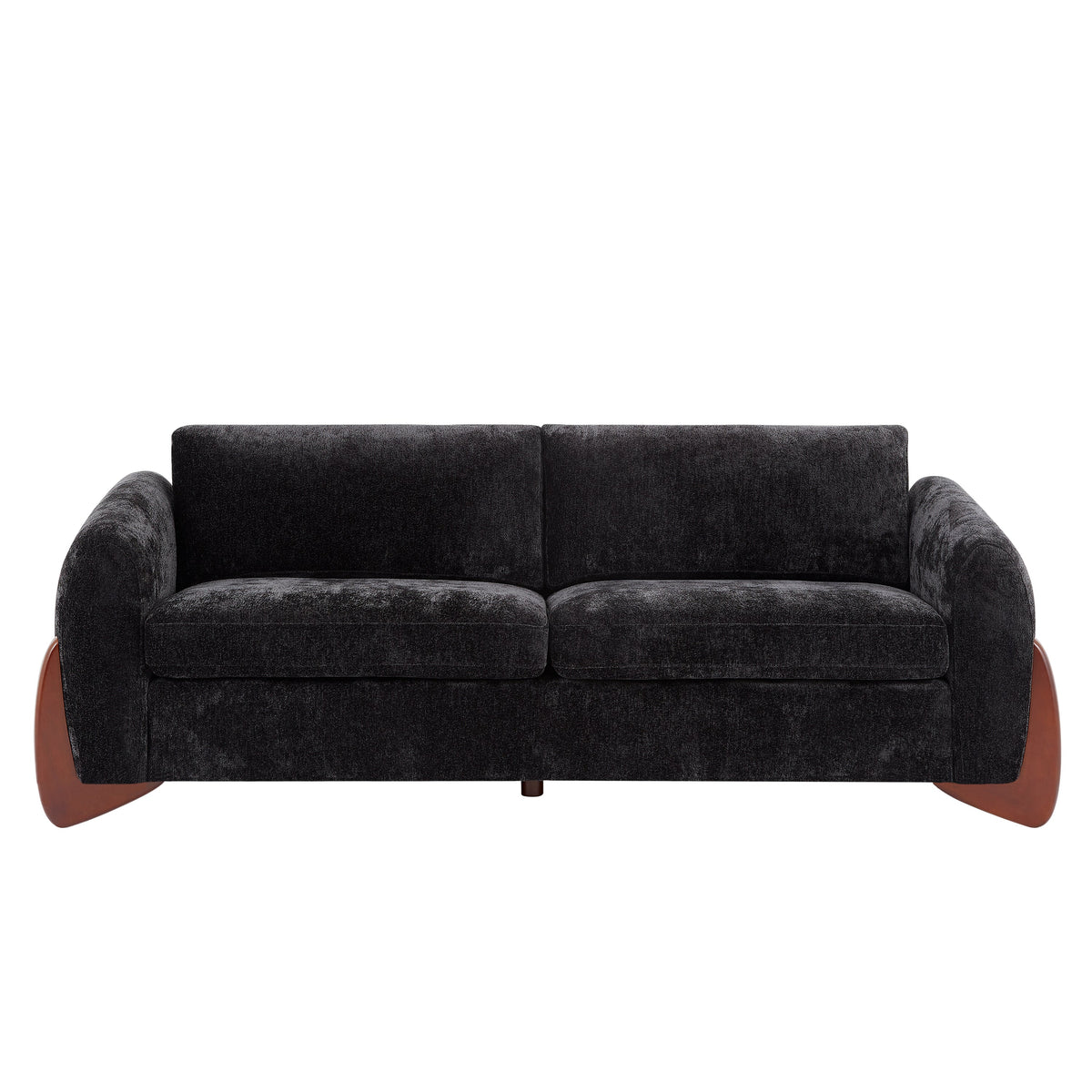 89" Chenille Sofa with Wooden Legs - Black