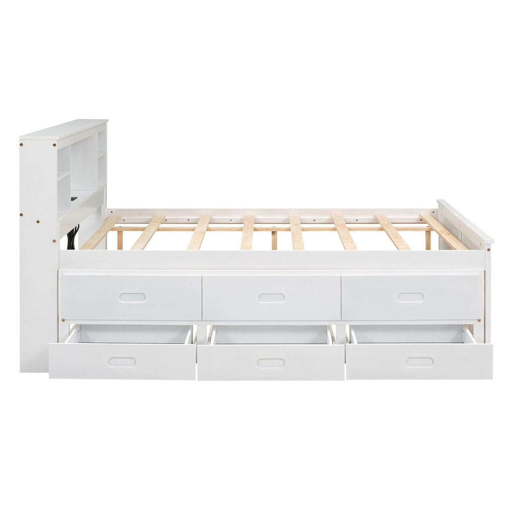 Platform Bed with Storage Headboard, USB, Trundle & 3 Drawers - Twin or Full