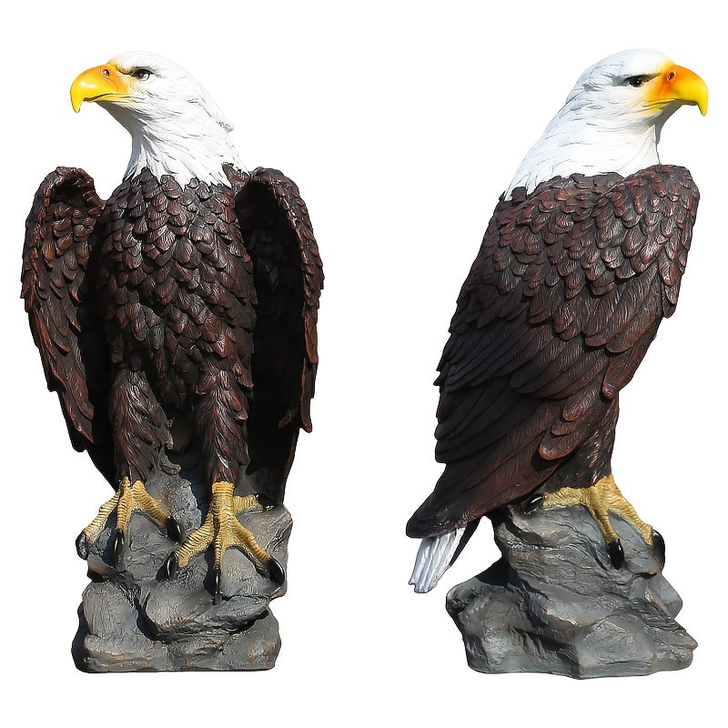Large Standing Bald Eagle Garden Statue with Hand-Painted Detail - Brown