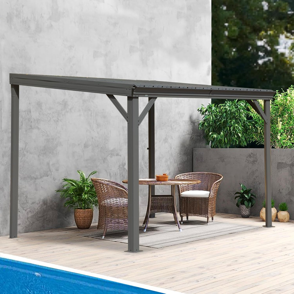 8' x 10' Lean To Gazebo with Upgraded Drainage System - Gray