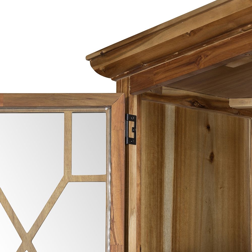 Solid Acacia Wood Accent Cabinet with Glass Doors - Light Blue or Light Brown