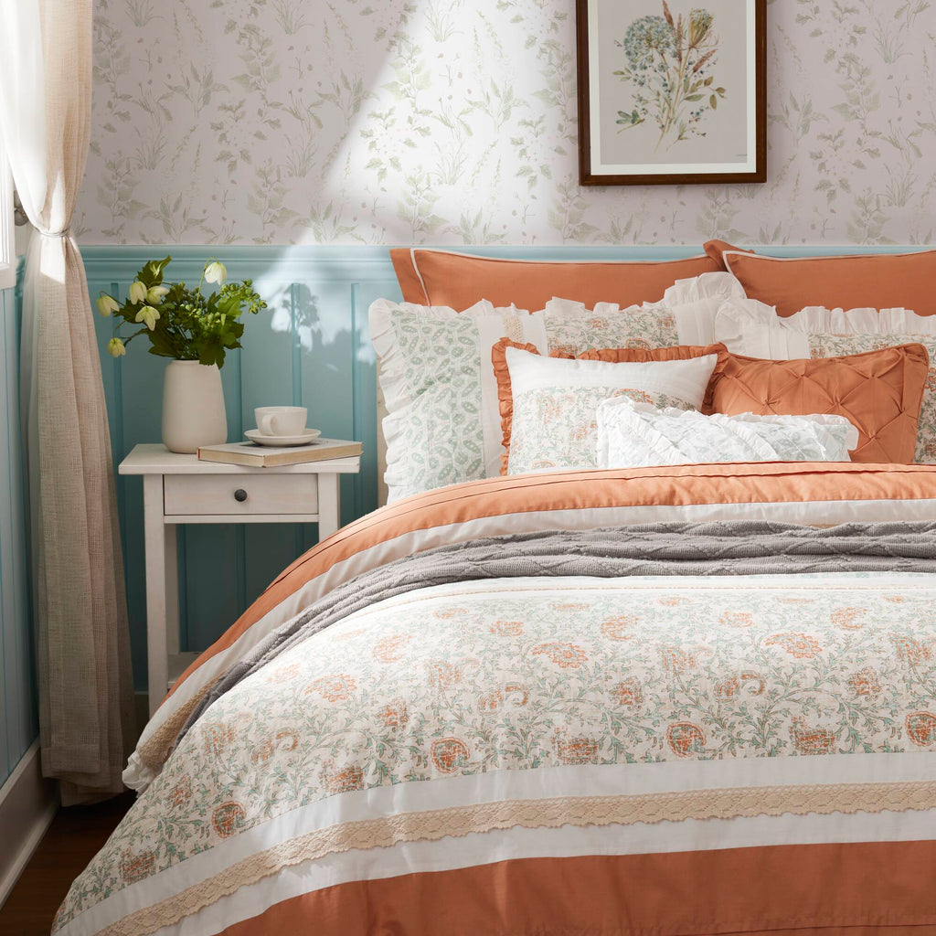 Cotton Percale Comforter Set with Decorative Pillows - Coral