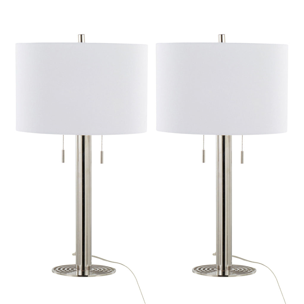 Contemporary Table Lamp Set with Polished Nickel Base - White, 29"