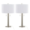 Contemporary Table Lamp Set with Polished Nickel Base - White, 29"