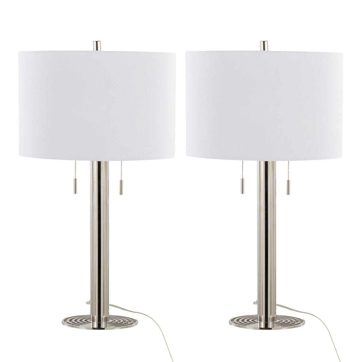 Contemporary Table Lamp Set with Polished Nickel Base - White, 29"
