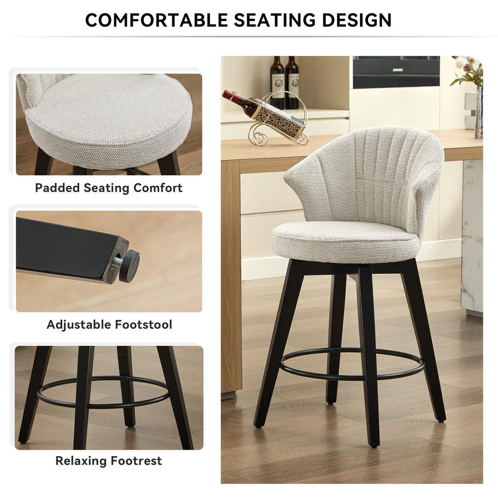 Wing Back Swivel Bar Stools with Adjustable Leveling Feet - Dark Gray or White