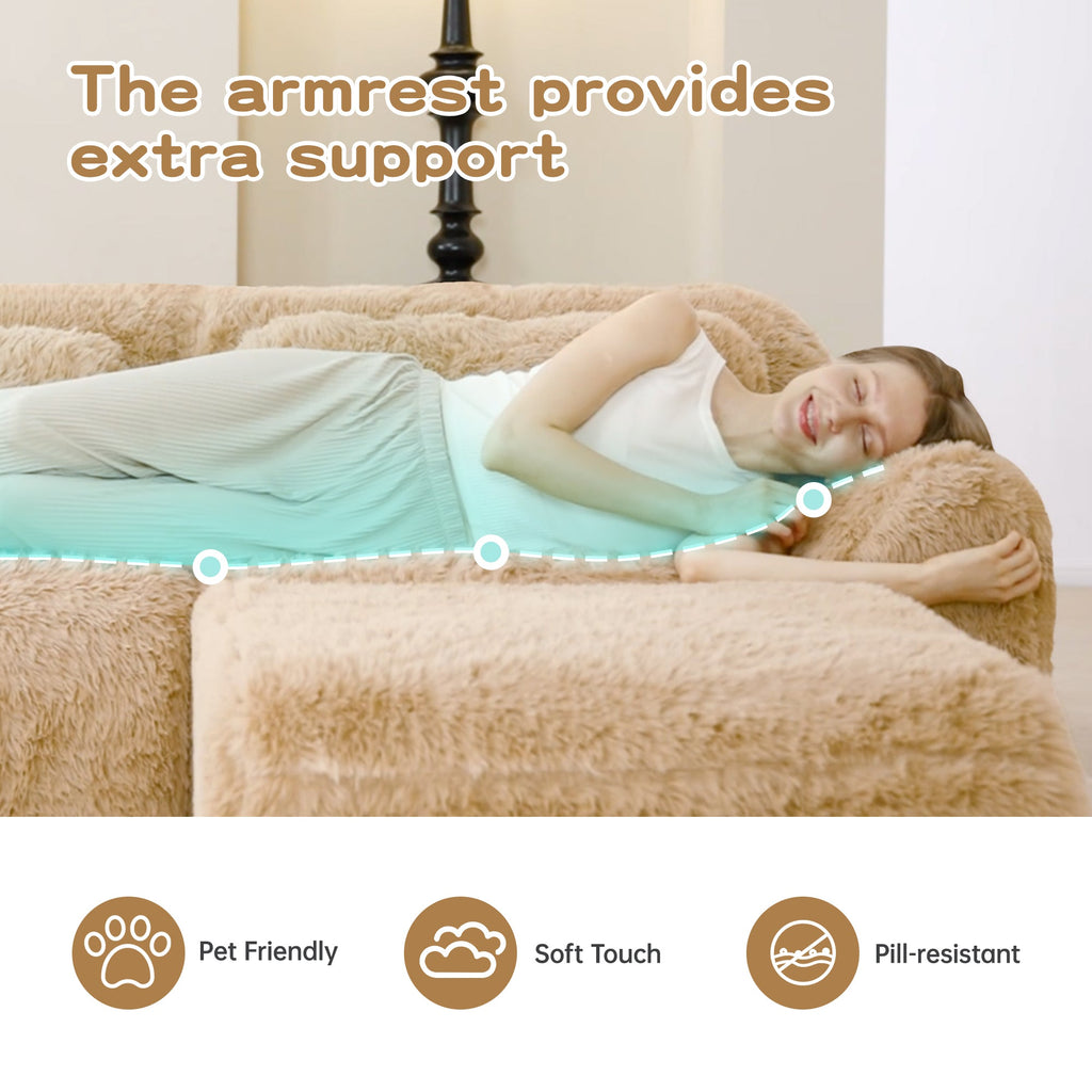 114'' Soft And Fluffy Modular Sectional Sofa with Plush Fabric - Neutral