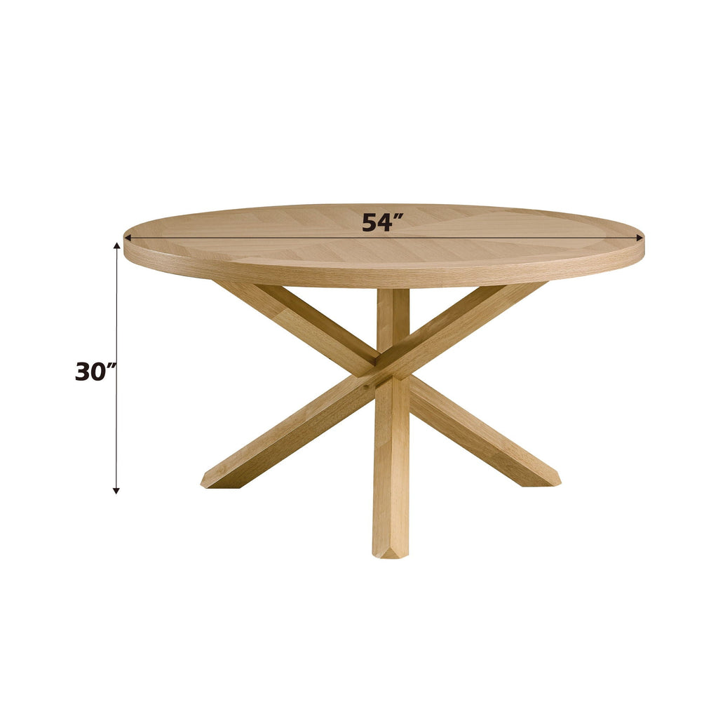Kasem Round Dining Table with Solid Wood Base - Oak