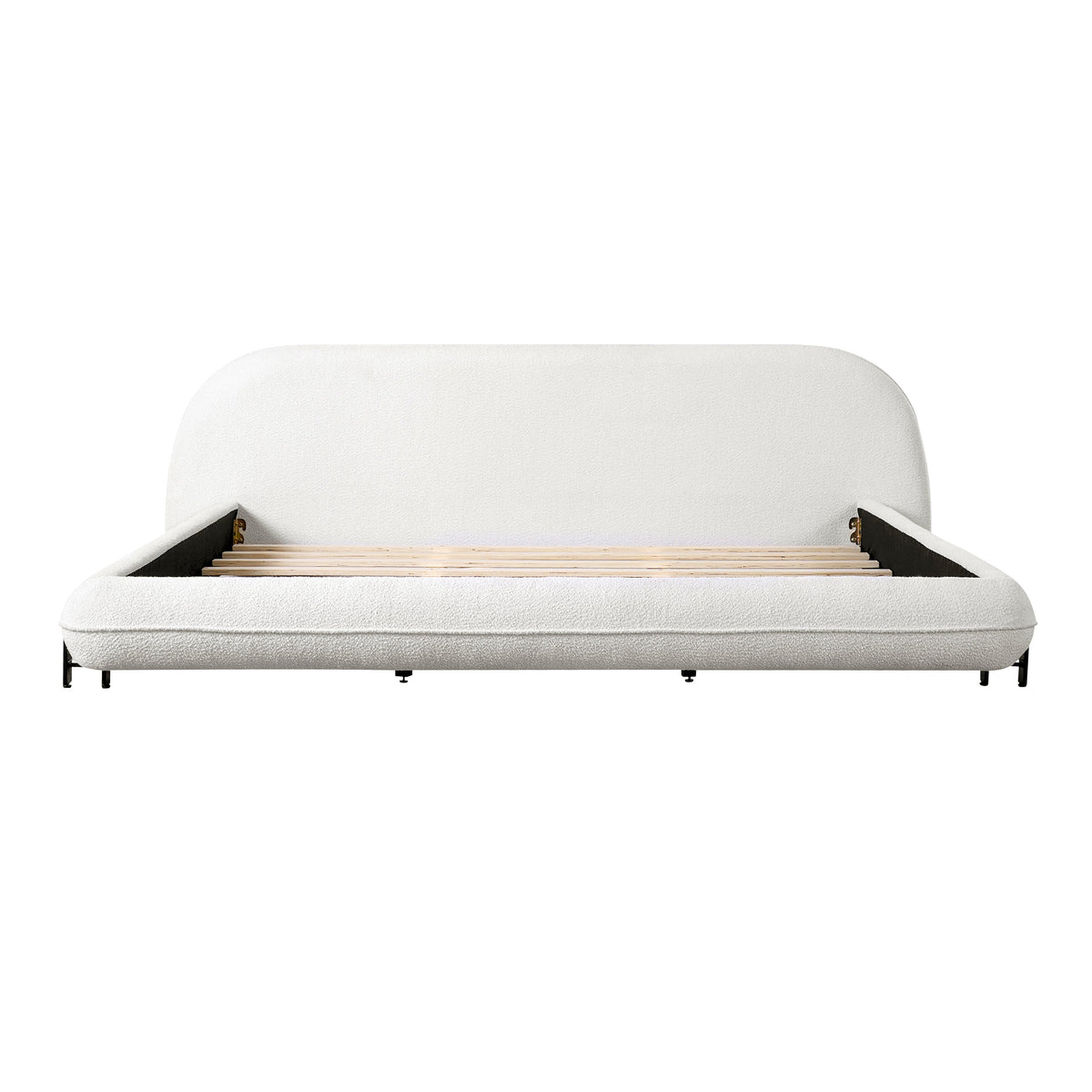 King Size Bed Frame with Boucle Fabric and Thick Headboard - Off White