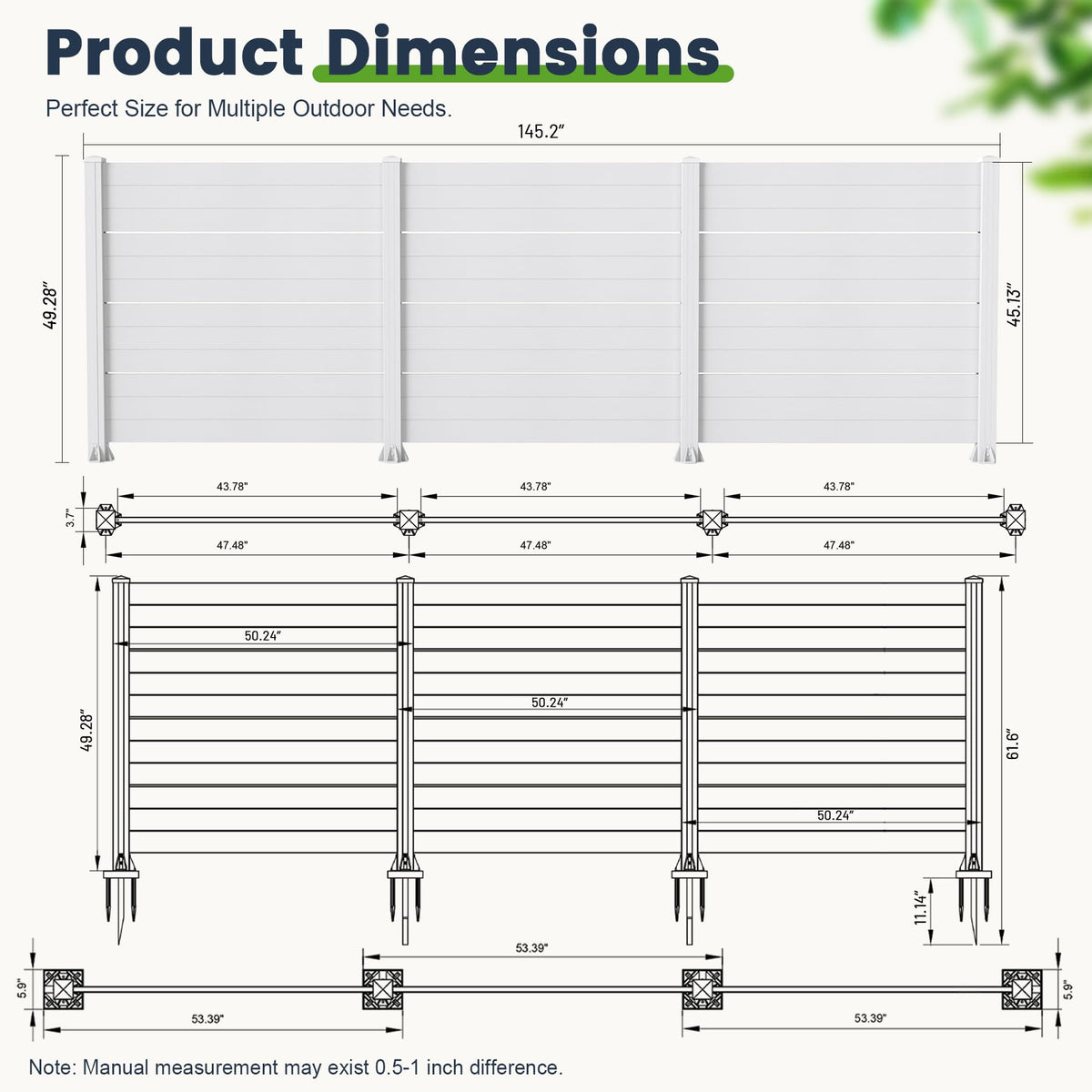 Outdoor Privacy Screen with Aluminum Posts - All-Weather Vinyl, White
