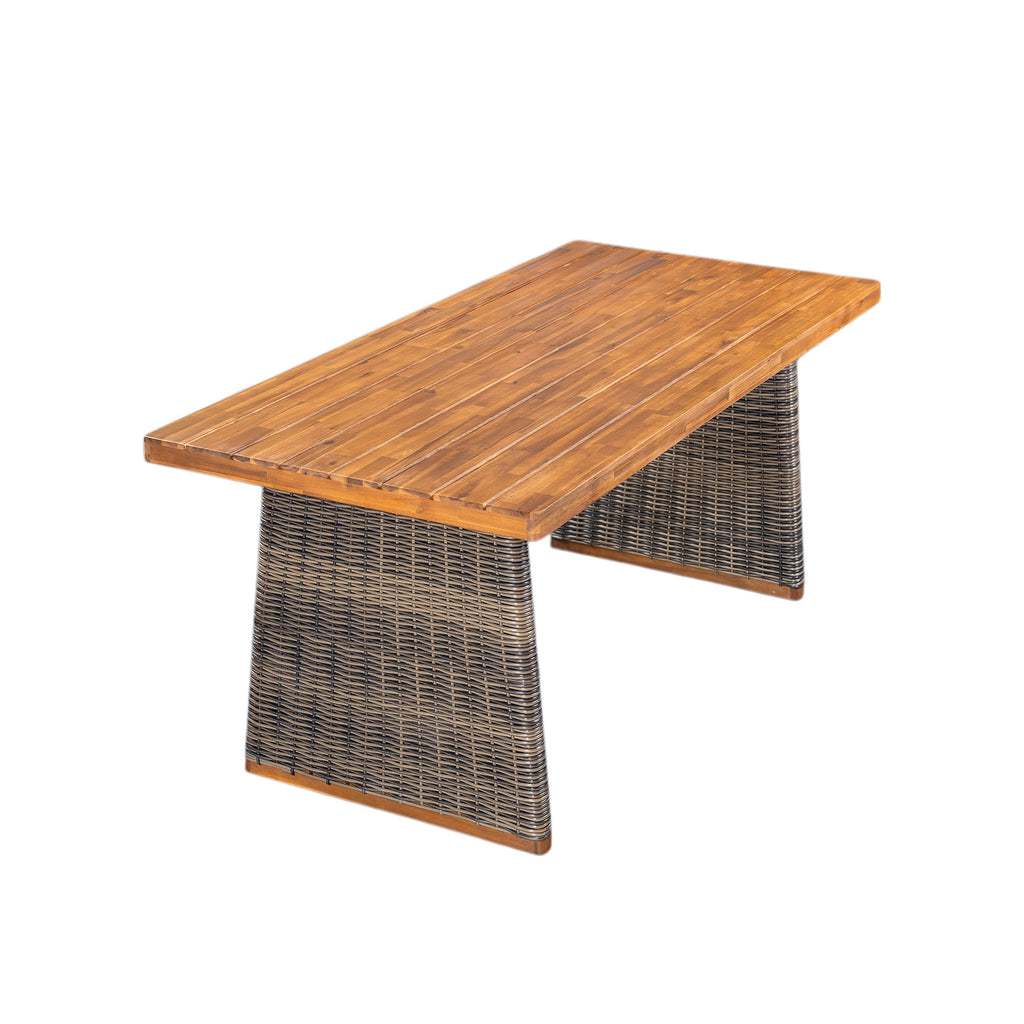 Outdoor Acacia Wood Dining Table with Slatted Top - Teak Finish