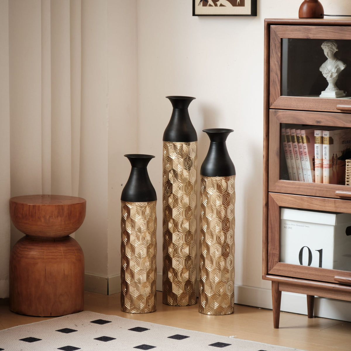 Black & Gold Floor Metal Vases with Durable Metal Construction - Set of 3