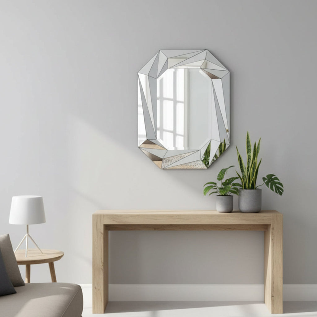 Diamond Shaped Large Wall Mirror with Frameless Modern Design