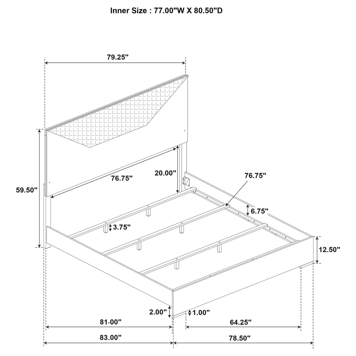Pierce Panel Bed with LED Headboard - High Gloss Finish - White or Dark Gray