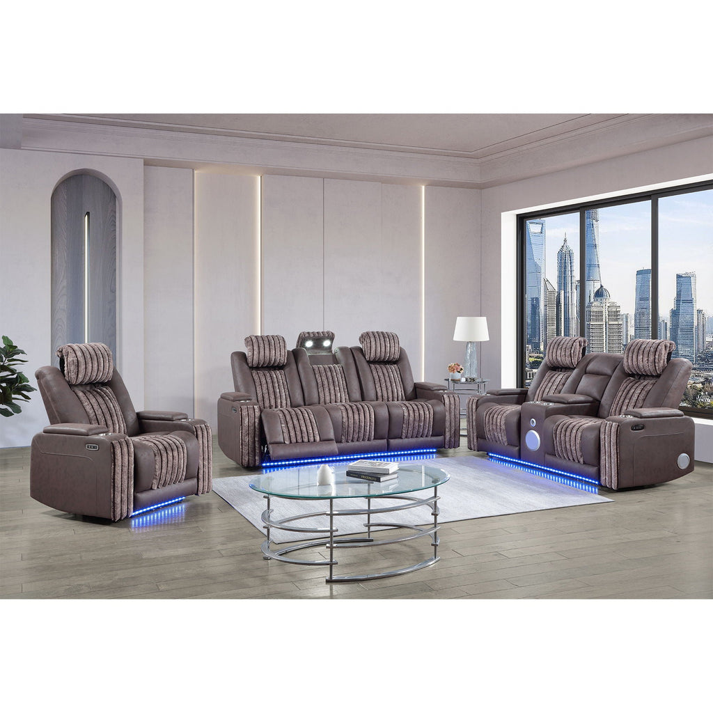 Power Reclining Sofa with Power Headrest and Drop Down Table - Black, Dark Brown, or Dark Gray