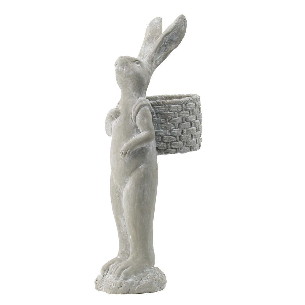 Tall Cement Rabbit Planter with Basket - Organic Gray