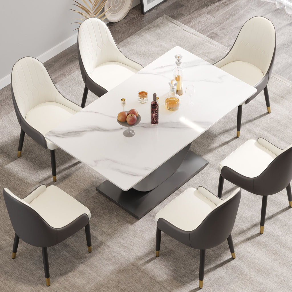 Modern Artificial Stone Dining Table with Crescent-Shaped Metal Legs - White
