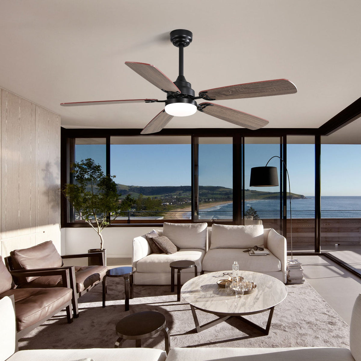 52 Inch Ceiling Fan with LED Light and Remote Control - Black