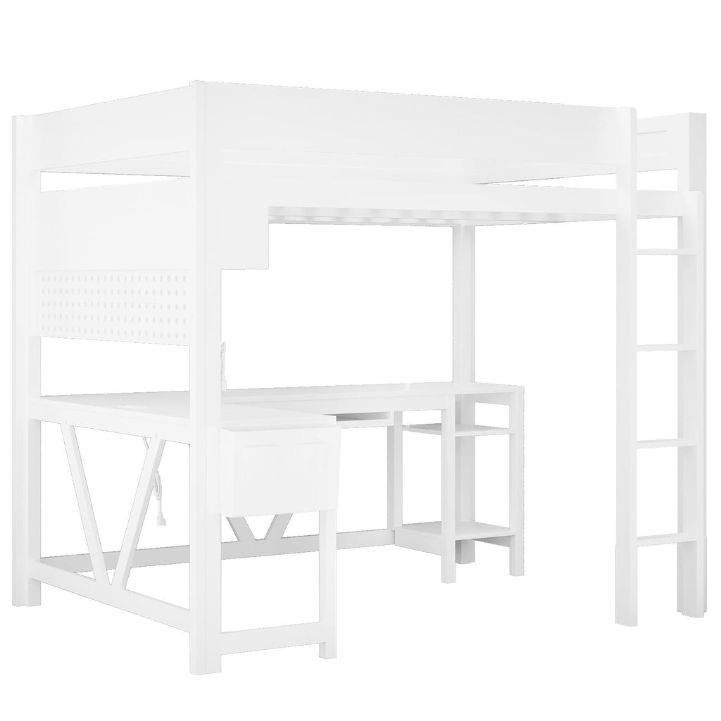 Gaming Loft Bed With Desk, Storage Shelves, LED and Charging Station - Full