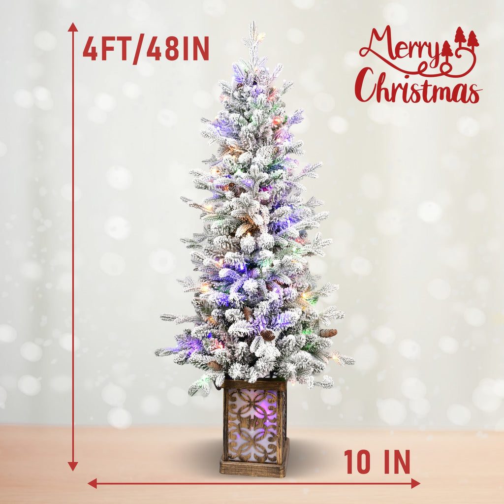 4FT Flocked Christmas Tree with Multicolour LED Lights - Multicolour