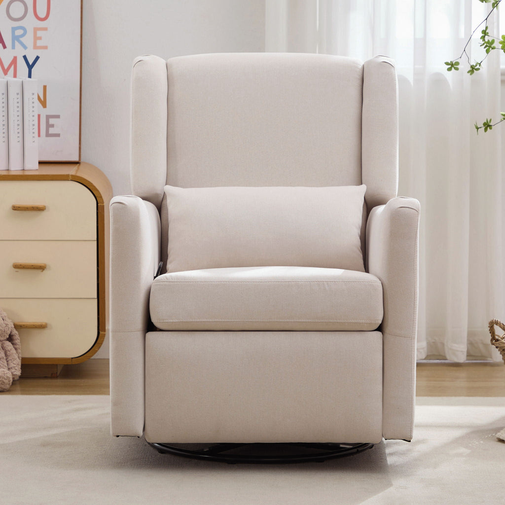Wide Wingback Swivel Glider Rocker Recliner Chair with 360-Degree Swivel - Dark Green or Beige
