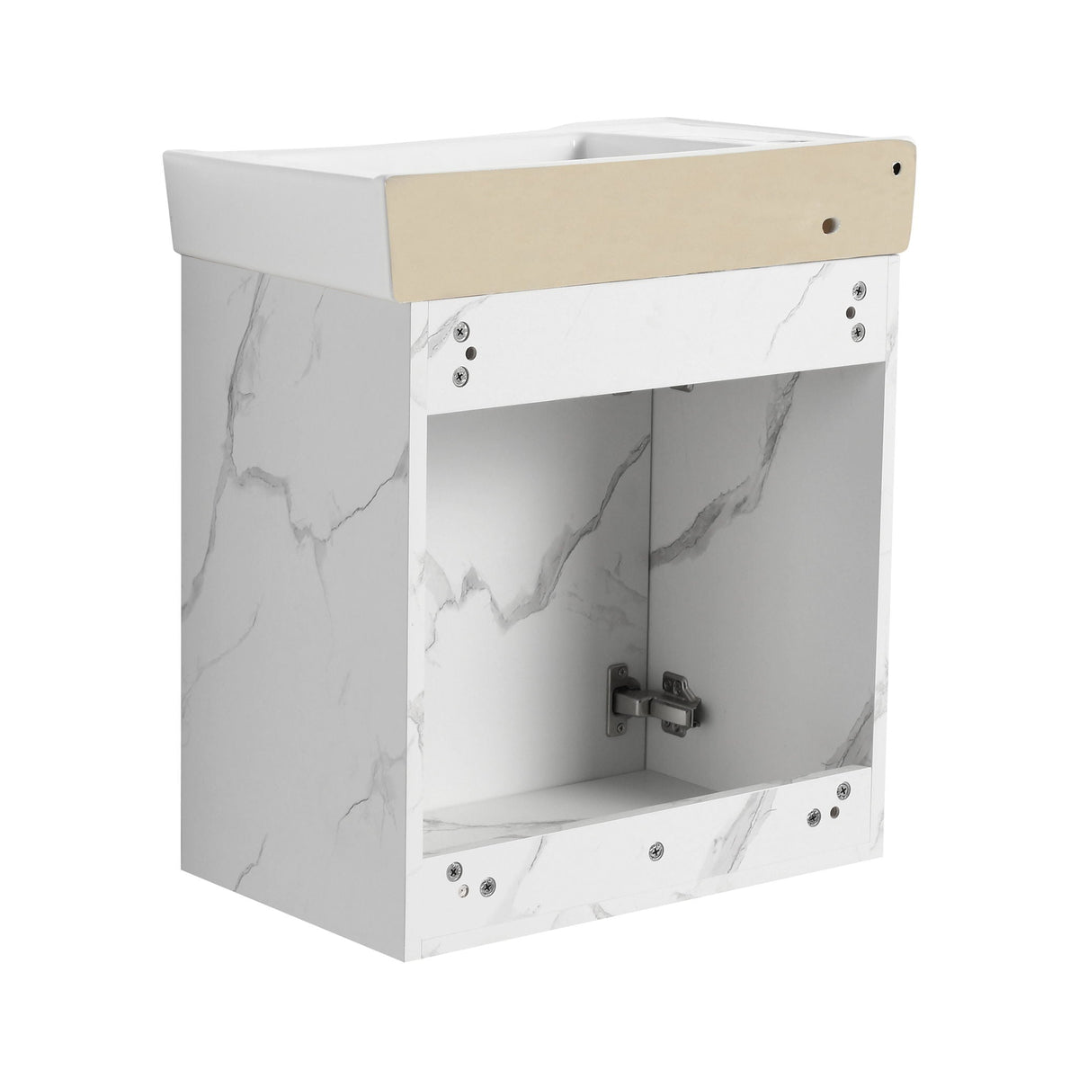 Modern Bathroom Vanity with Ceramic Basin and Storage Cabinet - Light Brown, Black, or White