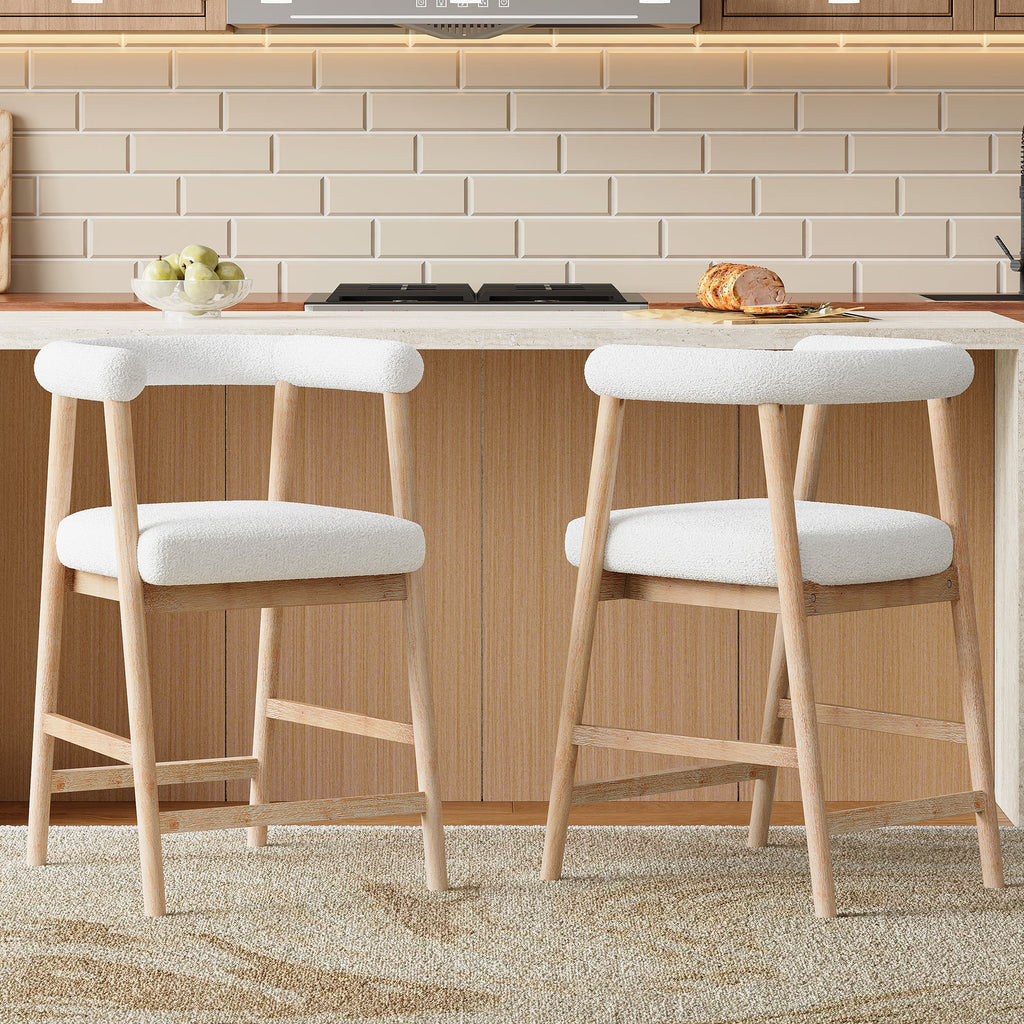 Natural 25" Seat Height Bar Stools with Back, Set of 2