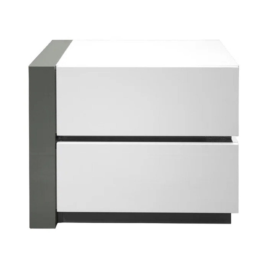 White Nightstand Bedside Table with 2 Drawers - High Gloss Finish