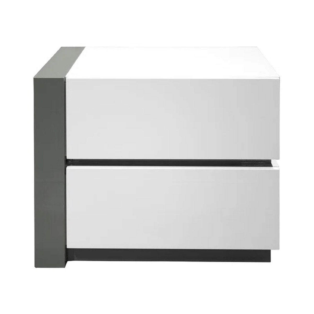 White Nightstand Bedside Table with 2 Drawers - High Gloss Finish